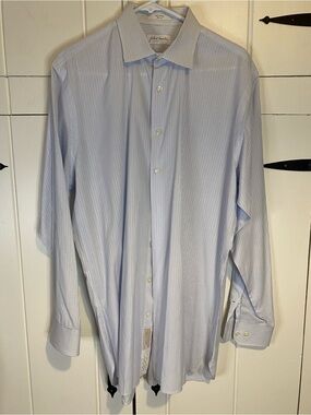 John W. Nordstrom Light Blue Button Down Pinstripe Men's Dress Shirt. 17 / 34-35
